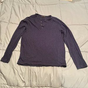 Michael Kors Henley Shirt Men’s L Blue W/White Flecks Pullover 4 Button Cotton